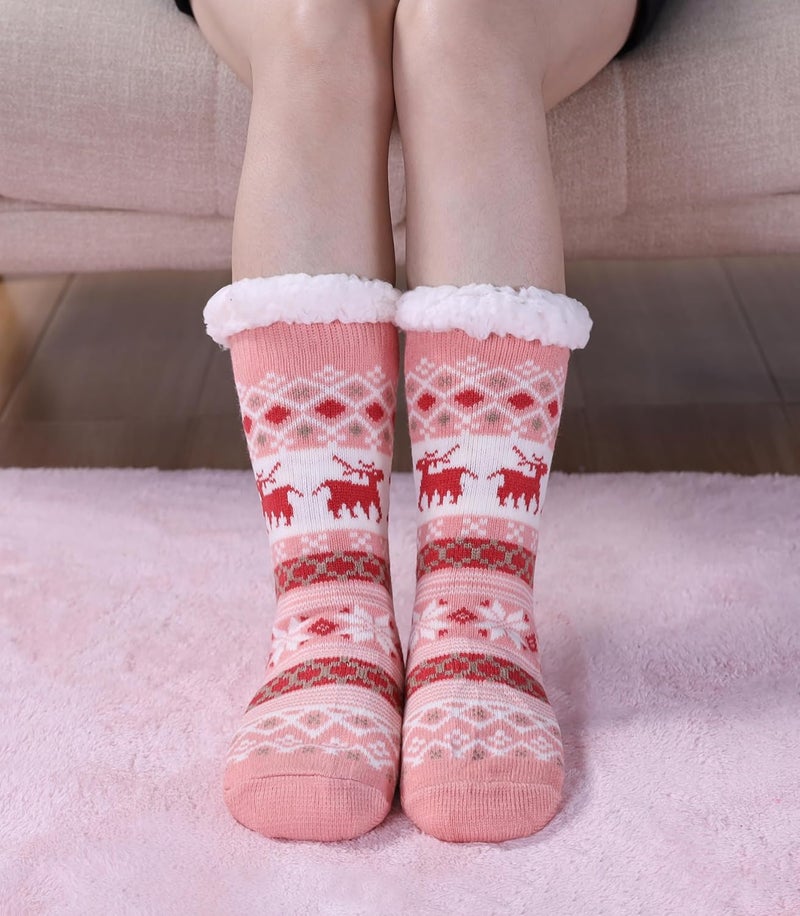 LINEMIN Womens Winter Slipper Socks With Grippers Cozy Warm Cute Fuzzy Slipper Socks - Image 4